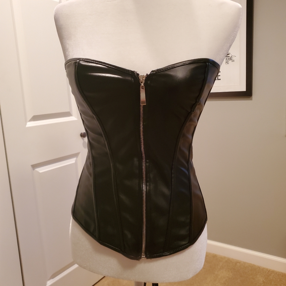 Black Boned Zipper Corset Top Sz M